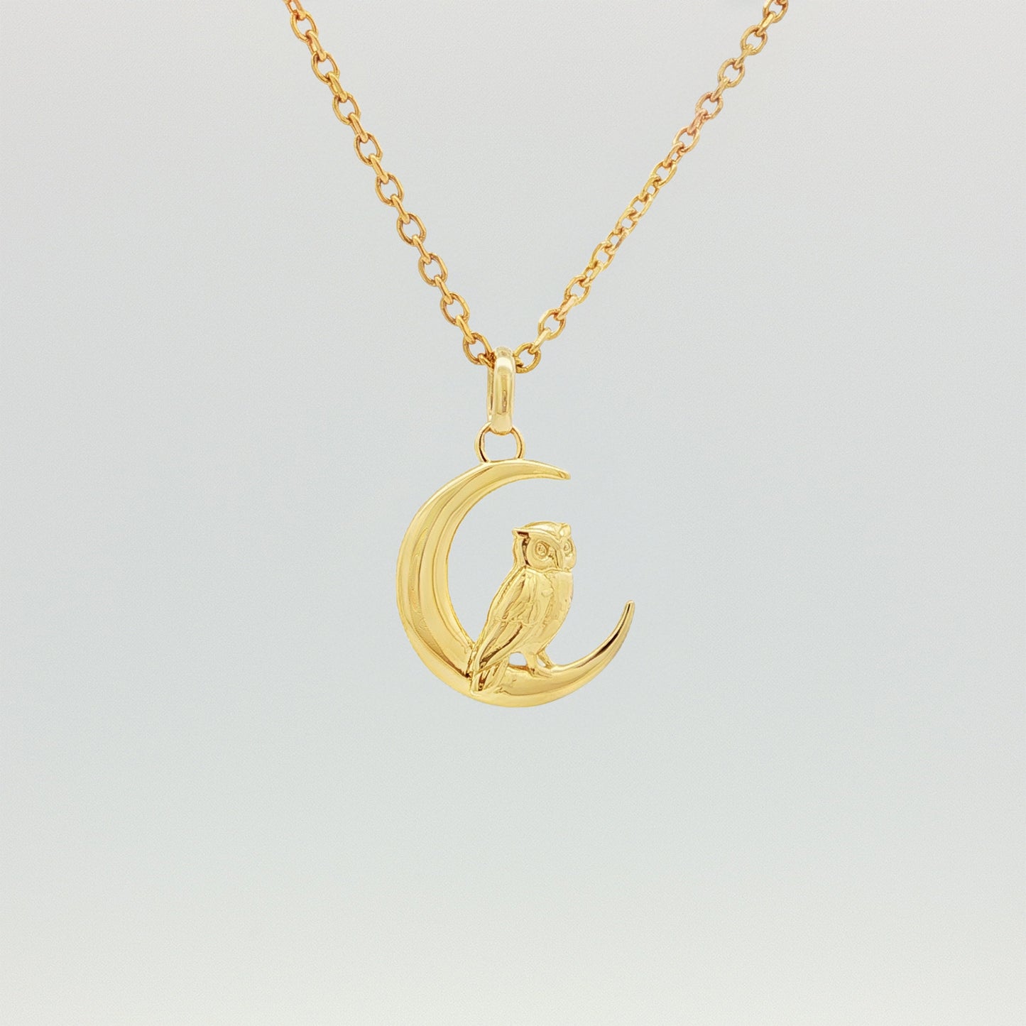 Owl and Crescent Pendant - Gold
