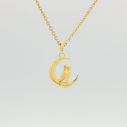 Owl and Crescent Pendant - Gold