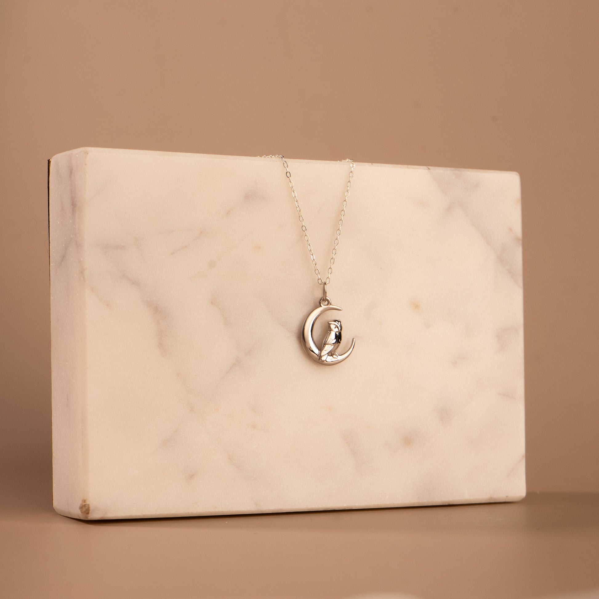 owl and crescent pendant necklace