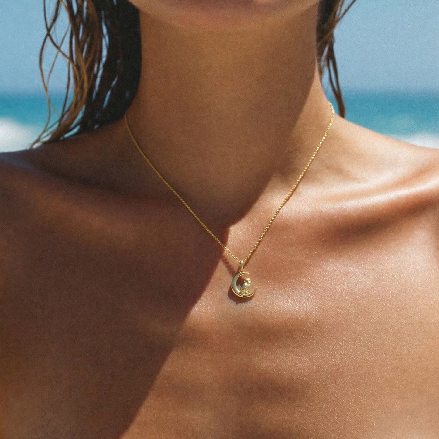 Owl and Crescent Pendant - Gold